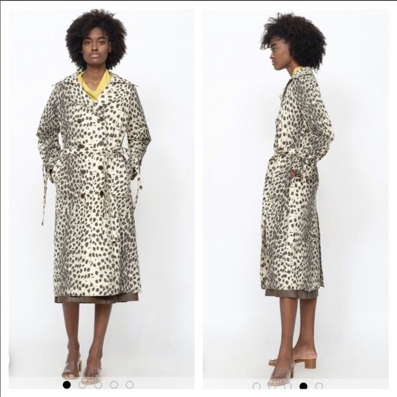 NWT SEA NY white leopard double breasted trench coat Size L - Picture 2 of 14
